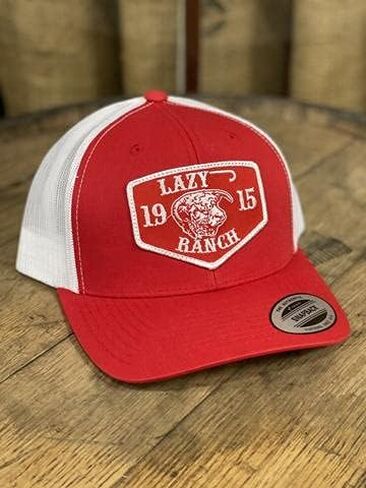 قبعة بيسبول من Lazy J Ranch Wear Western Cowboy Baseball Cap Red & White 3. 5" Red Ranch Patch Cap in Kuwait