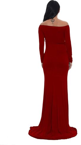 فستان Yuanlar الأنيق للحوامل بدون أكتاف لالتقاط الصور الفوتوغرافية، فستان طويل لحفلات استقبال المولود الجديد in Kuwait