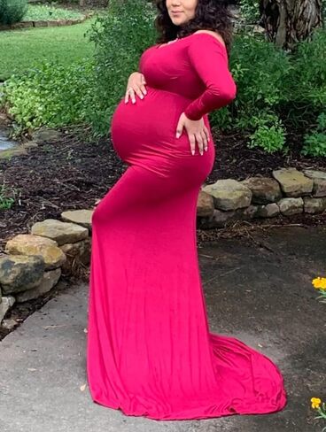 فستان Yuanlar الأنيق للحوامل بدون أكتاف لالتقاط الصور الفوتوغرافية، فستان طويل لحفلات استقبال المولود الجديد in Kuwait