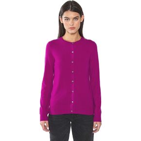 JENNIE LIU Women's 100% Cashmere Button Front Long Sleeve Crewneck Cardigan Sweater