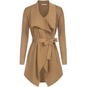 GRACE KARIN Cardigan for Women Lapel Draped Open Front Thin Sweater Long Sleeve Irregular Hem Outwear with Belt