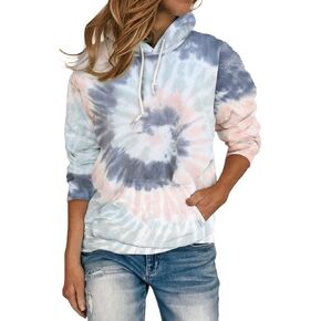 HVEPUO Tie Dye Print Hoodie Long Sleeve Drawstring Pullover Tops Loose Casual Sweatshirt For Women(S-XXL) in Saudi Arabia