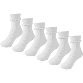 JOCMIC Girls Ruffle Socks Seamless Ripple Edge Turn Cuff Crew Socks for Toddler Kids 6 Pairs