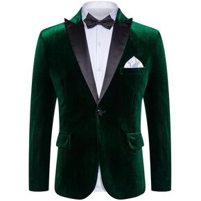 Mens Velvet Blazer Slim Fit Stylish Suit Jacket 1 Button Notched Lapel Sport Coat Tuxedo for Party Prom Dinner