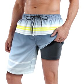 QRANSS Mens Swimming Trunks with Compression Liner 9'' Quick Dry Long Swim Shorts Swimwear Boardshorts with Boxer Brief Liner in Kuwait