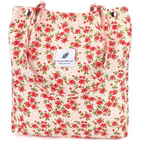 Ayieyill Corduroy Tote Bag for Women Canvas Shoulder Cord Purse with Inner Pocket