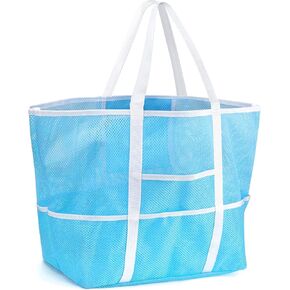 Ayieyill Mesh Beach Bag Tote Bag for Women, Foldable Swim Large Beach Tote Bag with Zipper Pockets Waterproof Sandproof