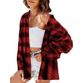 SUPEYA Womens Plaid Button Down Shirts Boyfriend Long Sleeve Shirt Cholo Plaid Tee Shirt Oversized Blouses Tops