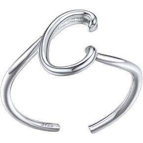 SILVERCUTE S925 الحلقات الأولية، حجم قابل للتعديل 6-12 بيان الحروف الأبجدية A-Z مجوهرات شخصية ملتوية الأحرف الأولى خواتم الفضة الاسترليني التراص الدائري للنساء الفتيات in Kuwait
