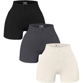 niyokki 3 Piece Womens Biker Workout Shorts Ribbed Seamless High Waisted Yoga Butt Lifting Shorts for Women Summer