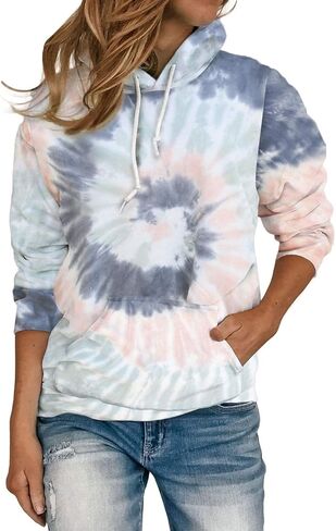 HVEPUO Tie Dye Print Hoodie Long Sleeve Drawstring Pullover Tops Loose Casual Sweatshirt For Women(S-XXL) in Kuwait