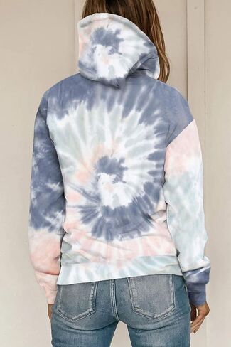 HVEPUO Tie Dye Print Hoodie Long Sleeve Drawstring Pullover Tops Loose Casual Sweatshirt For Women(S-XXL) in Kuwait