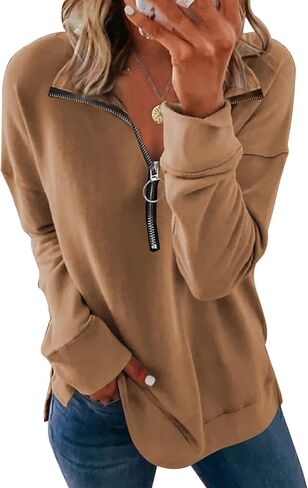 PRETTYGARDEN Women's Causal 1/4 Zip Pullover Long Sleeve Collar Sweatshirts Solid Activewear Running Jacket in Saudi Arabia