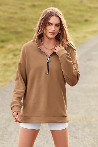 PRETTYGARDEN Women's Causal 1/4 Zip Pullover Long Sleeve Collar Sweatshirts Solid Activewear Running Jacket in Saudi Arabia