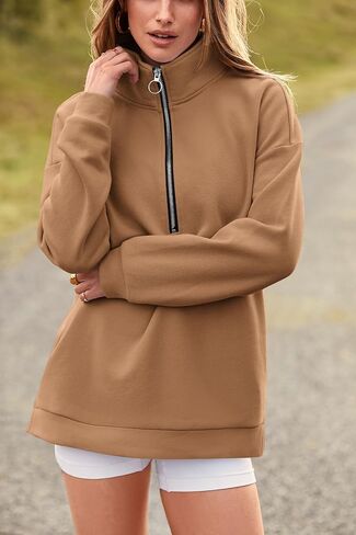 PRETTYGARDEN Women's Causal 1/4 Zip Pullover Long Sleeve Collar Sweatshirts Solid Activewear Running Jacket in Saudi Arabia