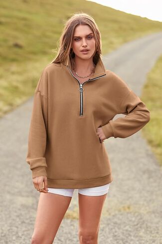 PRETTYGARDEN Women's Causal 1/4 Zip Pullover Long Sleeve Collar Sweatshirts Solid Activewear Running Jacket in Saudi Arabia