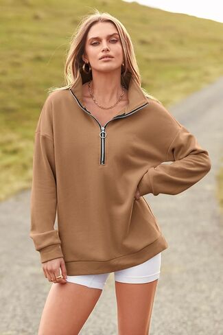 PRETTYGARDEN Women's Causal 1/4 Zip Pullover Long Sleeve Collar Sweatshirts Solid Activewear Running Jacket in Saudi Arabia