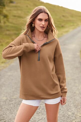 PRETTYGARDEN Women's Causal 1/4 Zip Pullover Long Sleeve Collar Sweatshirts Solid Activewear Running Jacket in Saudi Arabia