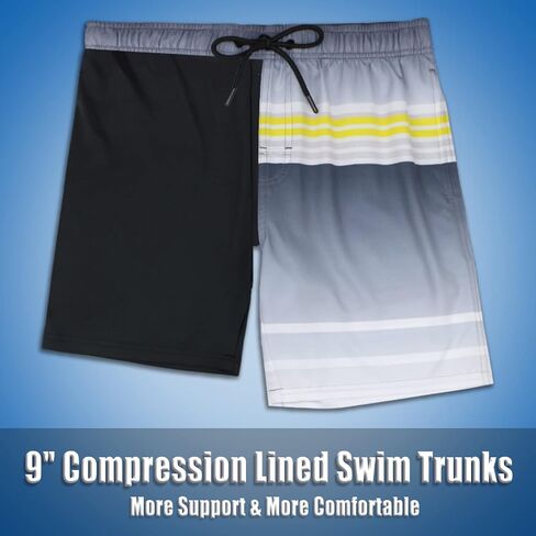 QRANSS Mens Swimming Trunks with Compression Liner 9'' Quick Dry Long Swim Shorts Swimwear Boardshorts with Boxer Brief Liner in Kuwait