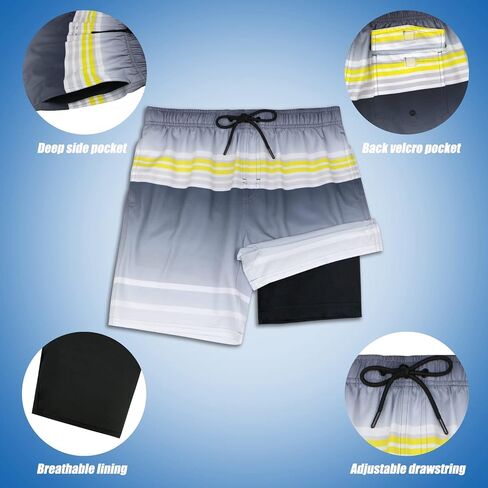 QRANSS Mens Swimming Trunks with Compression Liner 9'' Quick Dry Long Swim Shorts Swimwear Boardshorts with Boxer Brief Liner in Kuwait