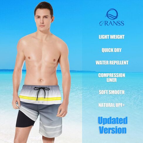 QRANSS Mens Swimming Trunks with Compression Liner 9'' Quick Dry Long Swim Shorts Swimwear Boardshorts with Boxer Brief Liner in Kuwait