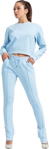 Asoran 2 Piece Tracksuit for Women, Jogging Outfits with Collar Zip, Women’s Long Sleeve Sweatshirts Lounge Pants with Zip in Kuwait