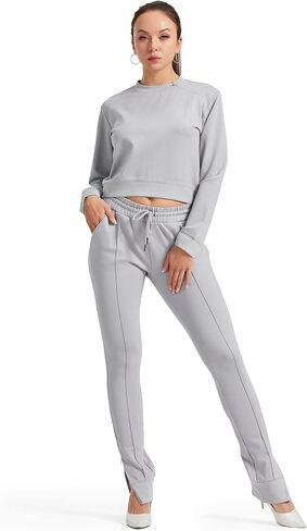 Asoran 2 Piece Tracksuit for Women, Jogging Outfits with Collar Zip, Women’s Long Sleeve Sweatshirts Lounge Pants with Zip in Kuwait