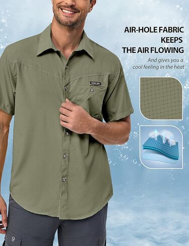 قميص Little Donkey Andy الرجالي للحماية من الأشعة فوق البنفسجية بعامل حماية من الأشعة فوق البنفسجية 50، قمصان مسامية للغاية بأكمام قصيرة لصيد الأسماك والمشي لمسافات طويلة in Kuwait