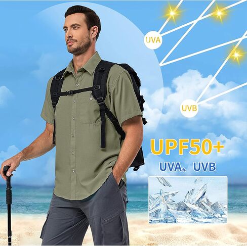 قميص Little Donkey Andy الرجالي للحماية من الأشعة فوق البنفسجية بعامل حماية من الأشعة فوق البنفسجية 50، قمصان مسامية للغاية بأكمام قصيرة لصيد الأسماك والمشي لمسافات طويلة in Kuwait
