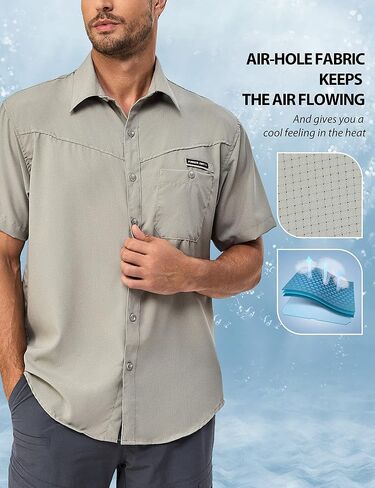 Little Donkey Andy Men's Breathable UPF 50 Shirt, Lightweight Short Sleeve Button Down Shirts for Fishing Hiking in Kuwait