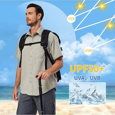 Little Donkey Andy Men's Breathable UPF 50 Shirt, Lightweight Short Sleeve Button Down Shirts for Fishing Hiking in Kuwait