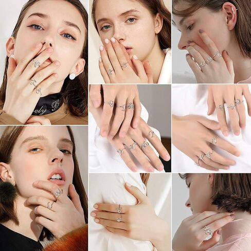 SILVERCUTE S925 Initial Rings, Adjustable Size 6-12 Statement Alphabet Letter A-Z Jewelry Personalized Twisted Initials Rings Sterling Silver Stacking Ring for Women Girls in Kuwait