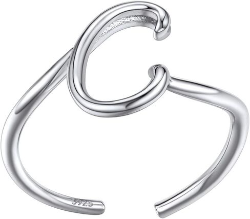 SILVERCUTE S925 Initial Rings, Adjustable Size 6-12 Statement Alphabet Letter A-Z Jewelry Personalized Twisted Initials Rings Sterling Silver Stacking Ring for Women Girls in Kuwait