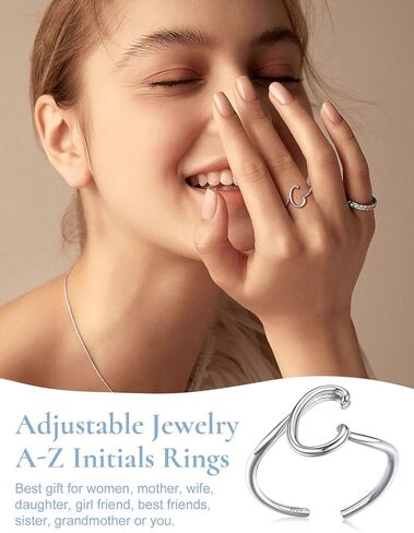 SILVERCUTE S925 Initial Rings, Adjustable Size 6-12 Statement Alphabet Letter A-Z Jewelry Personalized Twisted Initials Rings Sterling Silver Stacking Ring for Women Girls in Kuwait