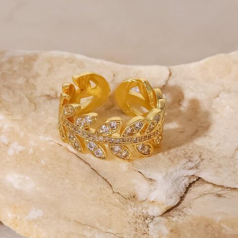 خواتم OIMEI من الذهب عيار 18 قيراط للنساء خاتم حب زركونيا مكعب | خواتم للفتيات في سن المراهقة | خاتم التراص المكعب من الزركونيا من درجة الأحجار الكريمة | يمكن تعديل حجم الخاتم in Kuwait