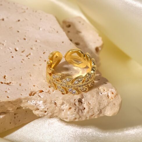 خواتم OIMEI من الذهب عيار 18 قيراط للنساء خاتم حب زركونيا مكعب | خواتم للفتيات في سن المراهقة | خاتم التراص المكعب من الزركونيا من درجة الأحجار الكريمة | يمكن تعديل حجم الخاتم in Kuwait