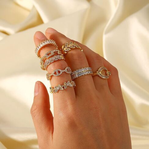 خواتم OIMEI من الذهب عيار 18 قيراط للنساء خاتم حب زركونيا مكعب | خواتم للفتيات في سن المراهقة | خاتم التراص المكعب من الزركونيا من درجة الأحجار الكريمة | يمكن تعديل حجم الخاتم in Kuwait