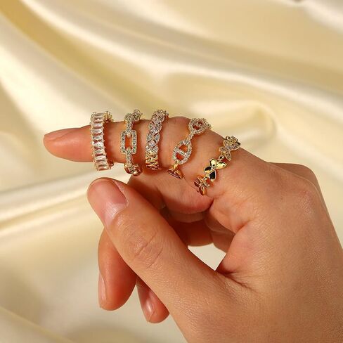 خواتم OIMEI من الذهب عيار 18 قيراط للنساء خاتم حب زركونيا مكعب | خواتم للفتيات في سن المراهقة | خاتم التراص المكعب من الزركونيا من درجة الأحجار الكريمة | يمكن تعديل حجم الخاتم in Kuwait