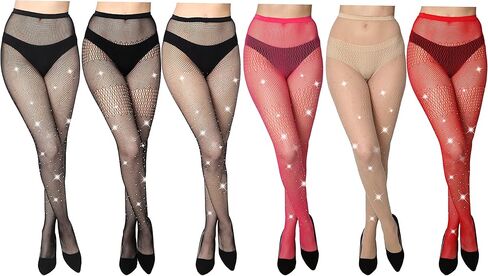 جوارب طويلة من الدانتيل للنساء من French Fishnet، جوارب طويلة مثيرة بمقاسات عادية وكبيرة (عبوة من 6 قطع) in Saudi Arabia