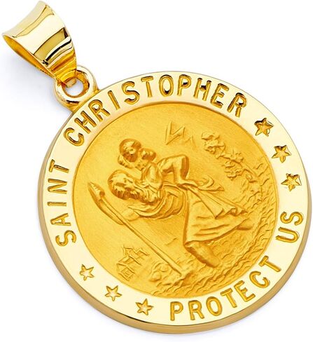 GoldenMine Fine Jewelry Collection 14k Yellow Gold Hollow Religious St. Christopher Pendant in Saudi Arabia
