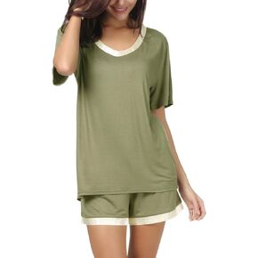 Invug Women Nightwear Short Sleeve Shirt and Shorts Pajama Set V Neck Sleepwear in Saudi Arabia