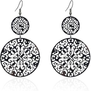 KaFu Delicate Filigree Disc Drop Earrings Double Round Disc Statement Earrings Bohemia Metallic Disc Dangle Hook Earrings for Women Girls in Kuwait