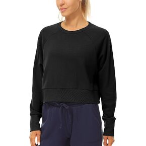 icyzone Cropped Crewneck Sweatshirt for Women, Casual Long Sleeve Pullover Tops for Spring Fall Winter