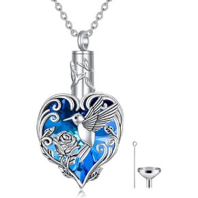 TOUPOP Hummingbird Urn Necklace for Ashes 925 Sterling Silver with Crystal/Abalone Shell Memorial Keepsake Pendant w/Funnel Filler Keepsake Memory Jewelry Gifts for Women Girls