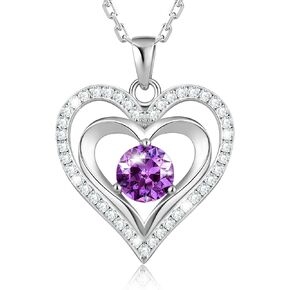 Jowaia جوهرة الميلاد قلادة الهدايا للنساء، 925 الفضة الاسترليني إلى الأبد الحب القلب قلادة المختنق، 18K الذهب الأبيض مطلي بسيطة لامعة جوهرة الميلاد مجوهرات القلائد هدية للزوجة أمي صديقة in Kuwait