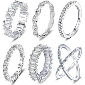 RIOSO 6 قطعة زركون الخلود الفرقة للنساء حبل ملتوي تكويم بسيط الخلود العصابات خاتم الفضة خواتم الزفاف الفرقة in Kuwait