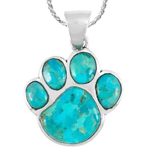 Turquoise Network Dog or Cat Paw Necklace Pendant 925 Sterling Silver Genuine Gemstones (with 20" Chain)