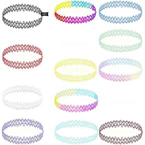 TUUAOW مجموعة قلادة وشم مكونة من 12 قطعة - إكسسوارات التسعينيات والتسعينيات للنساء والفتيات المراهقات والأطفال - مجوهرات قابلة للتمدد بألوان نابضة بالحياة - فكرة هدية على طراز الصيف in Kuwait