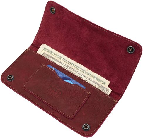 Hide & Drink, Leather Double Snap Folio Wallet, Holds Up to 3 Cards Plus Flat Bills & Coins/Case/Pouch/Accessories, Handmade Includes 101 Year Warranty (Sangria) in Saudi Arabia