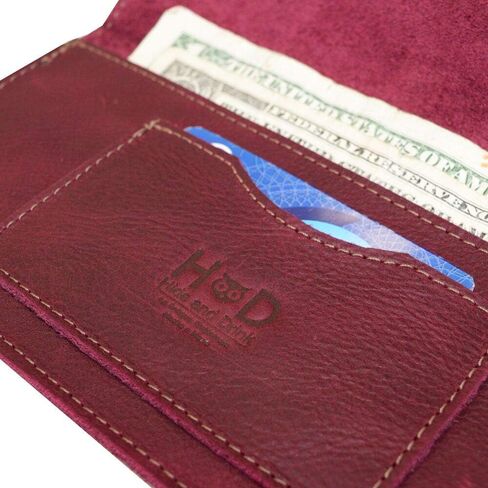 Hide & Drink, Leather Double Snap Folio Wallet, Holds Up to 3 Cards Plus Flat Bills & Coins/Case/Pouch/Accessories, Handmade Includes 101 Year Warranty (Sangria) in Saudi Arabia